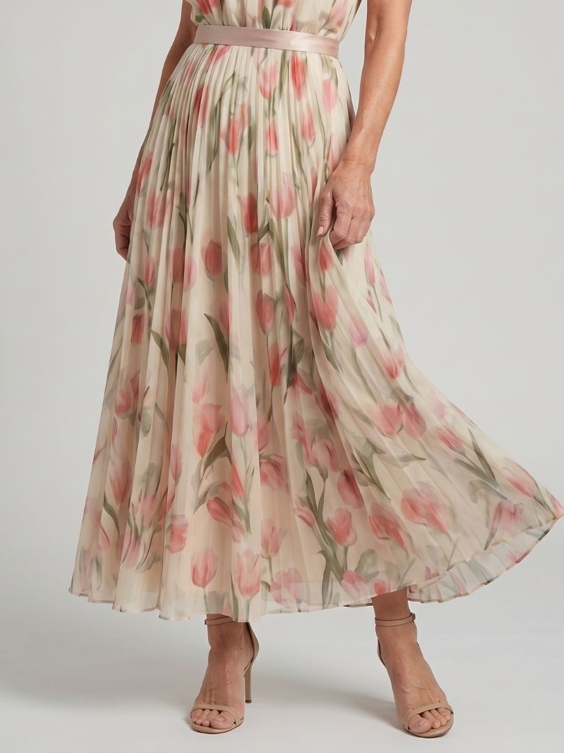 Aurelle | Blumenmuster Midi Kleid mit Haltern