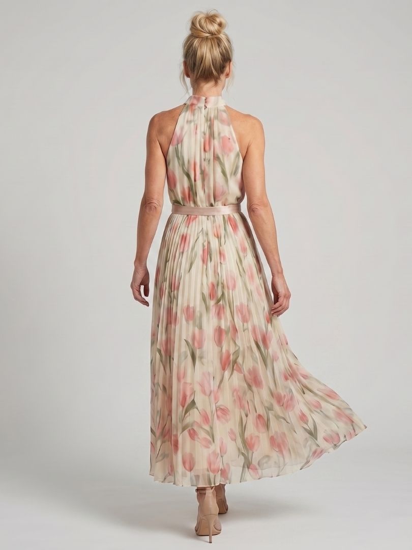 Aurelle | Blumenmuster Midi Kleid mit Haltern