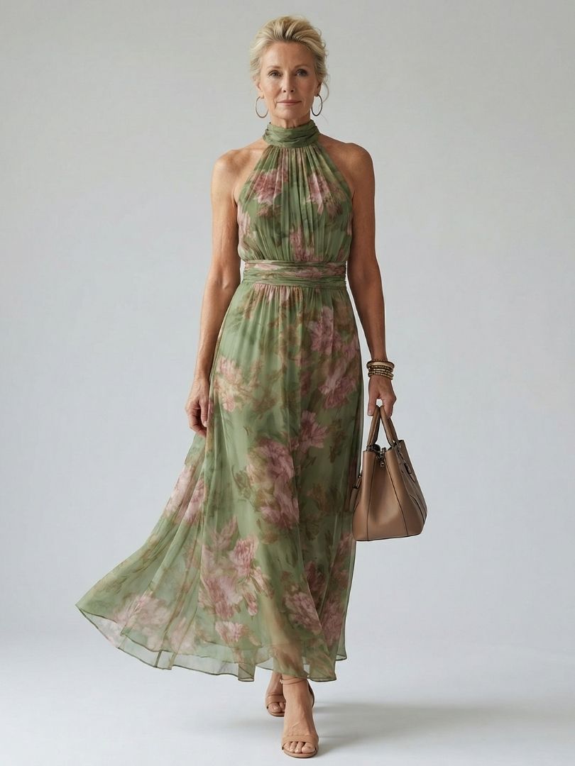 Mirelle | Gathered Halter Midi-Kleid