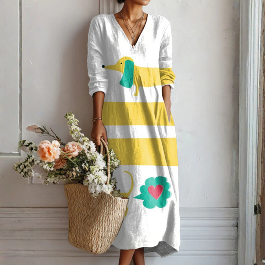 Mechthild™ | Boho-Kleid mit Streifen und Vogel-Motiv