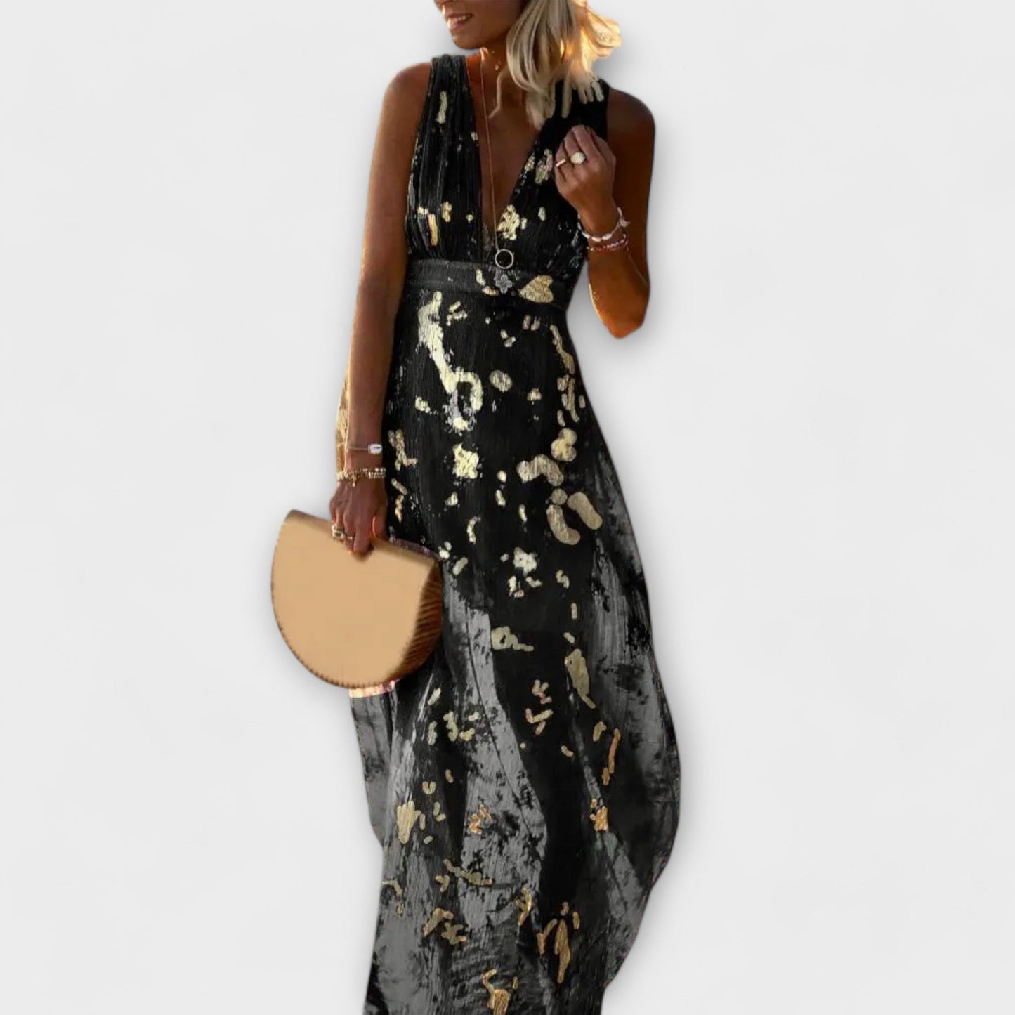 Fliessendes Kleid mit V-Ausschnitt und Pailletten-Details