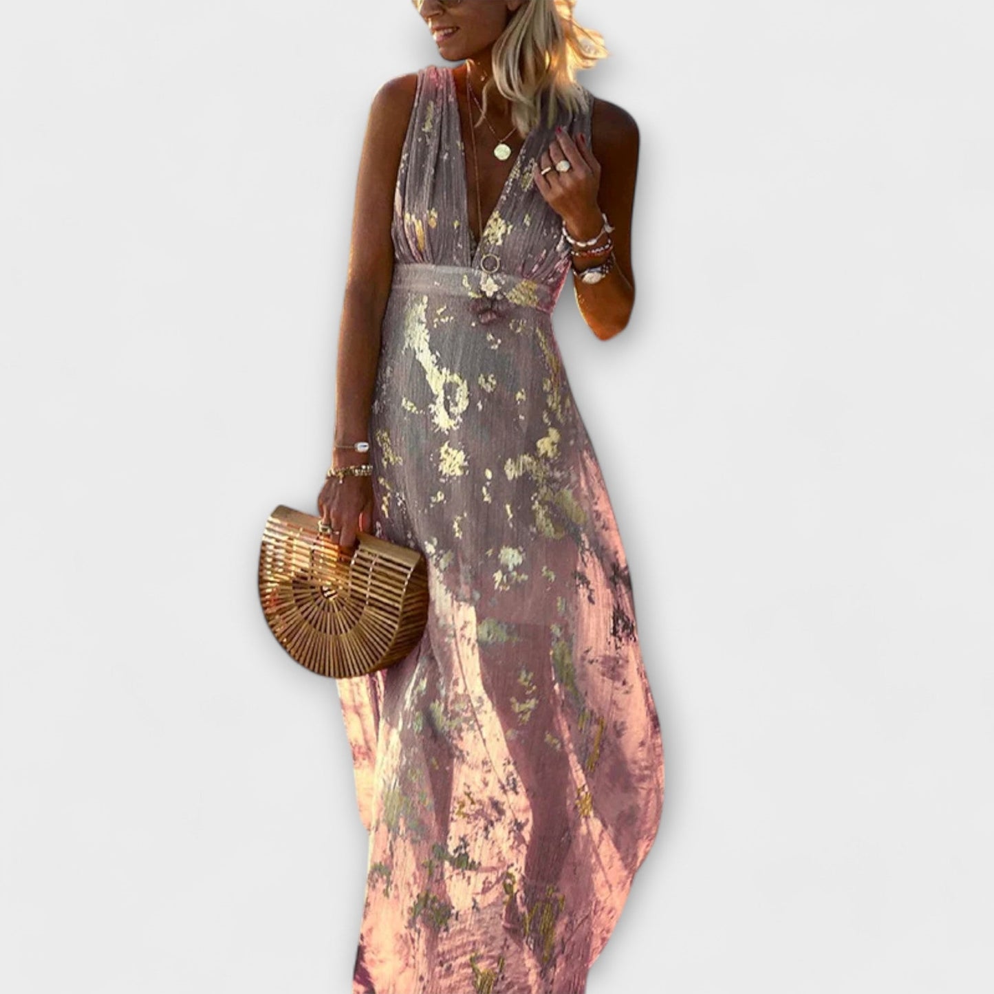 Fliessendes Kleid mit V-Ausschnitt und Pailletten-Details
