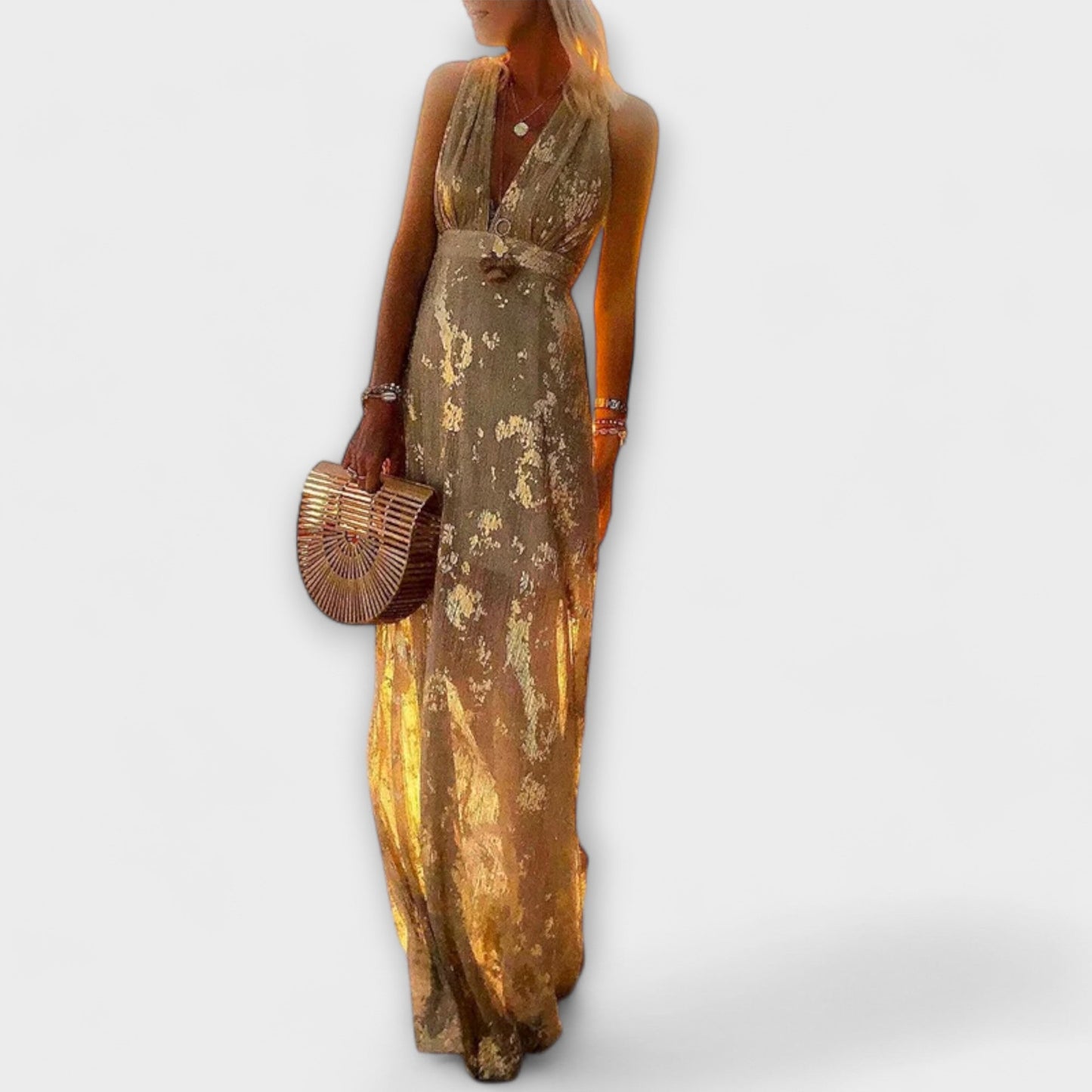 Fliessendes Kleid mit V-Ausschnitt und Pailletten-Details