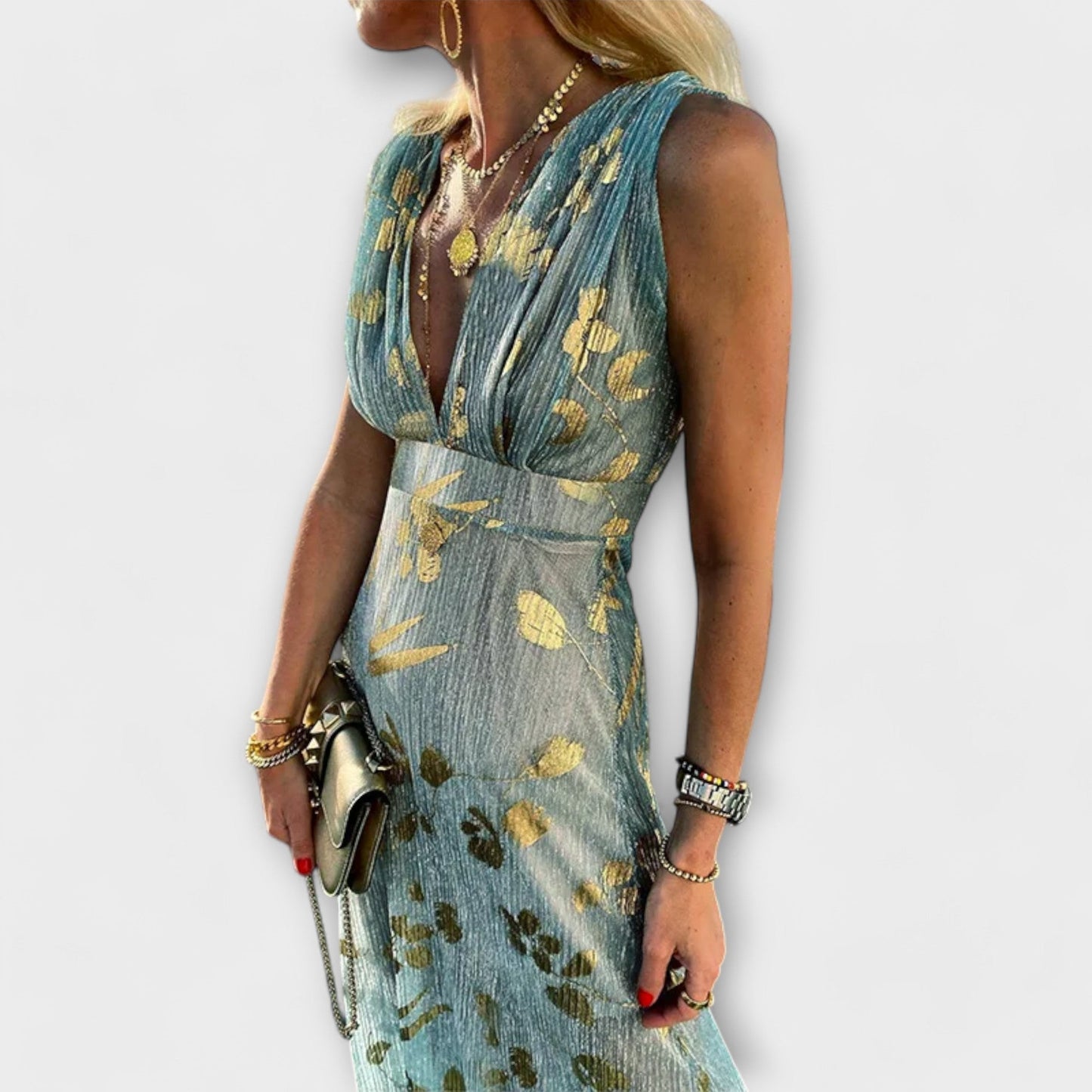 Fliessendes Kleid mit V-Ausschnitt und Pailletten-Details