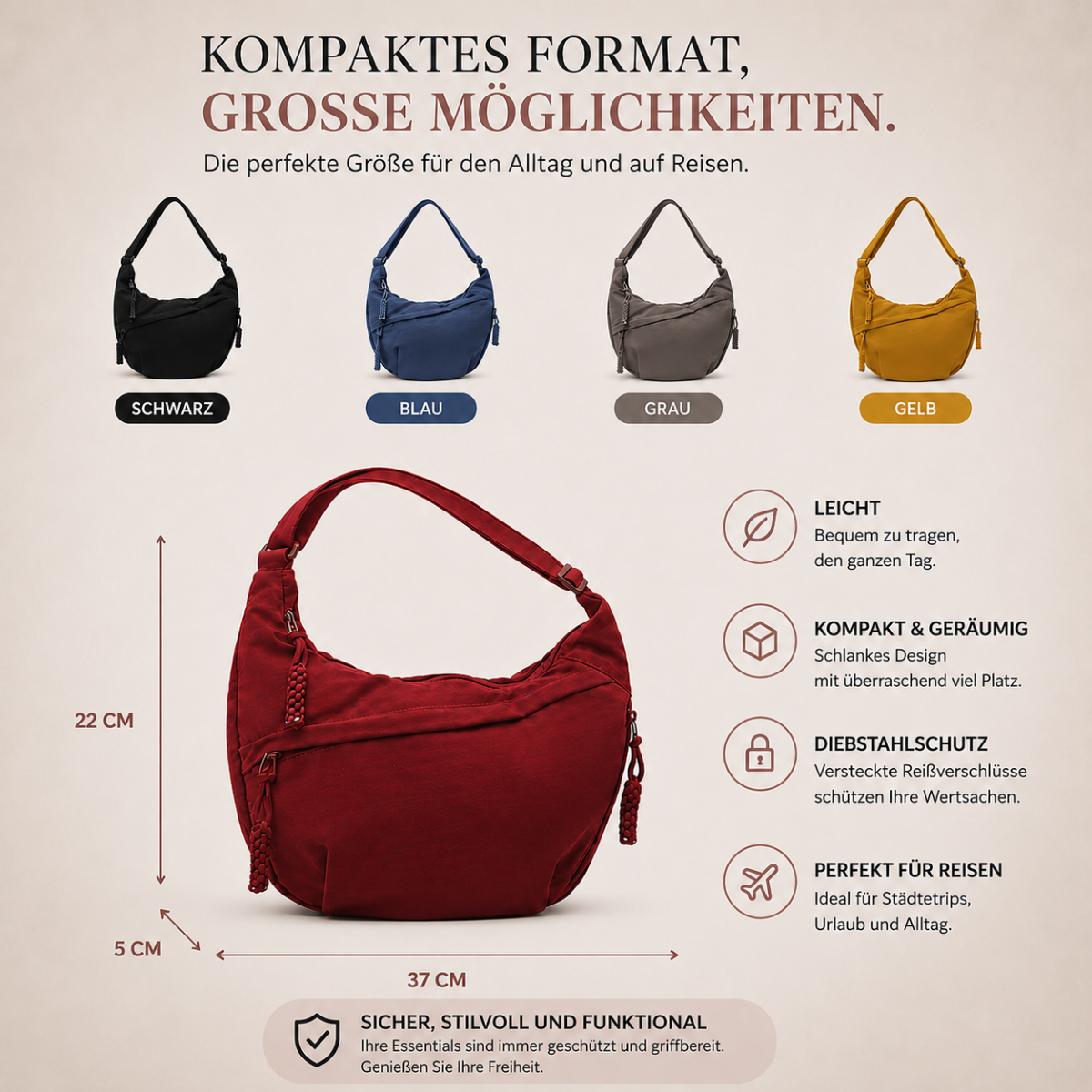 Chiara | Schultertasche Grau