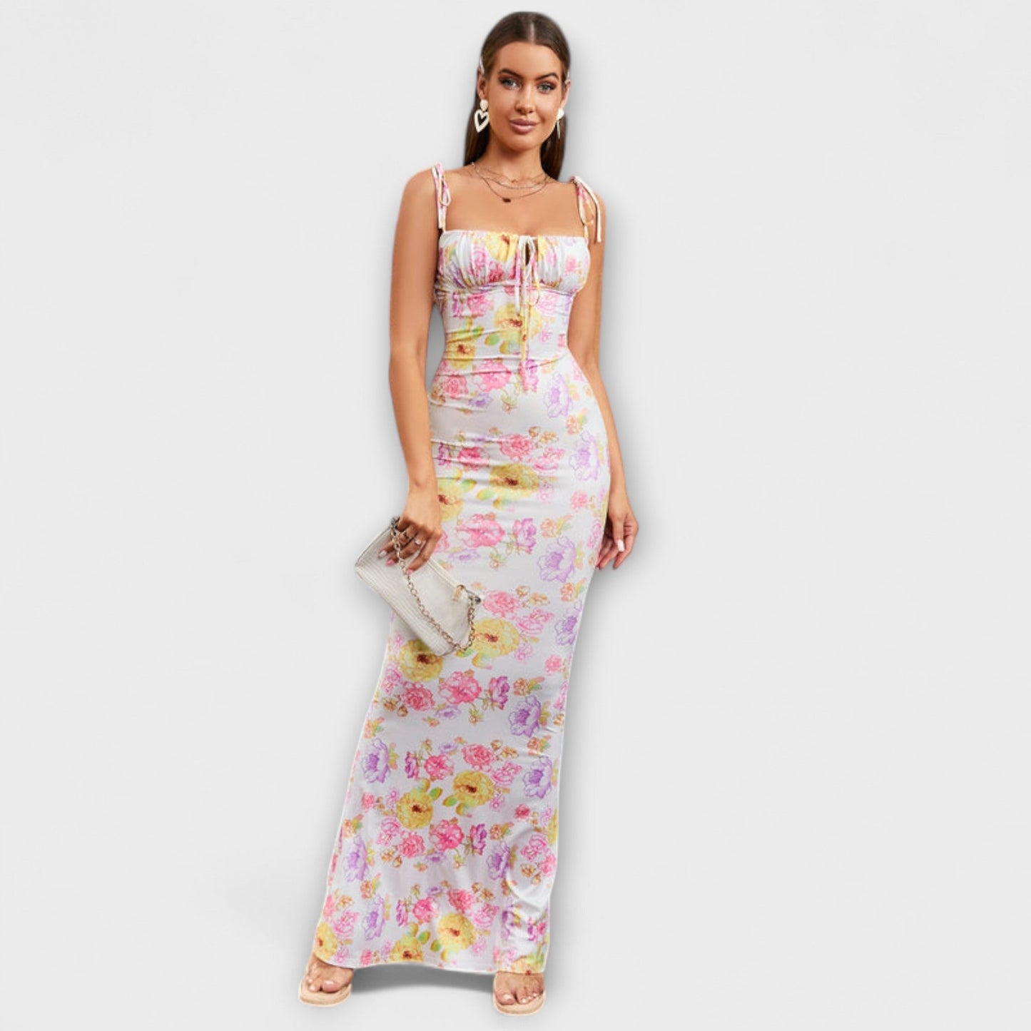 Thalia - Floral Print Prom Dress mit gebundenen Schulterträgern
