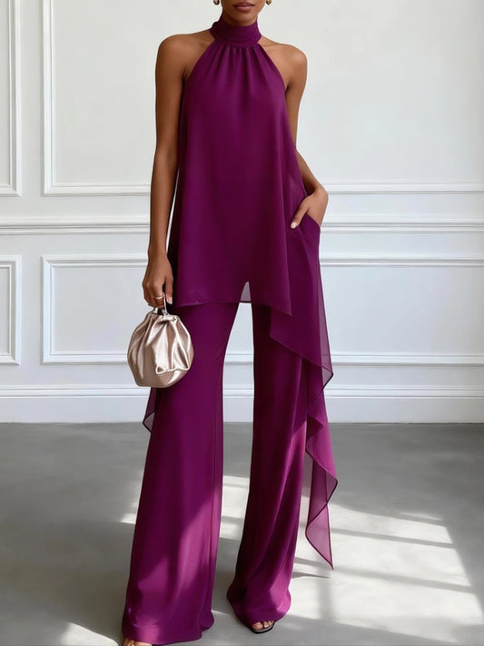 Lila Halterloser Ärmelloser Eleganter Top Mit Hose Zweiteiliges Set