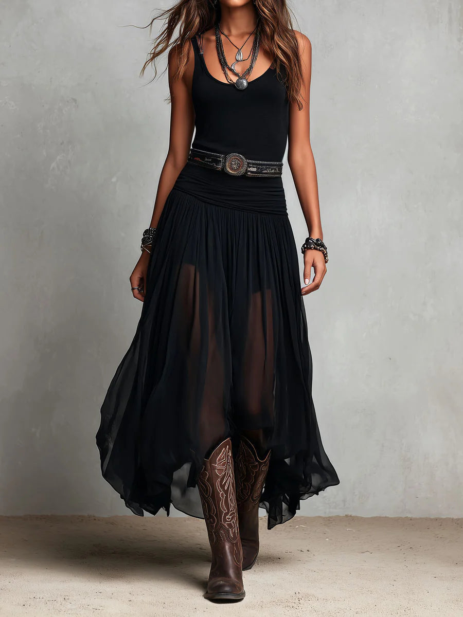 Sigrid™ | Elegantes Boho-Maxikleid mit Tüllrock und Zipfelsaum