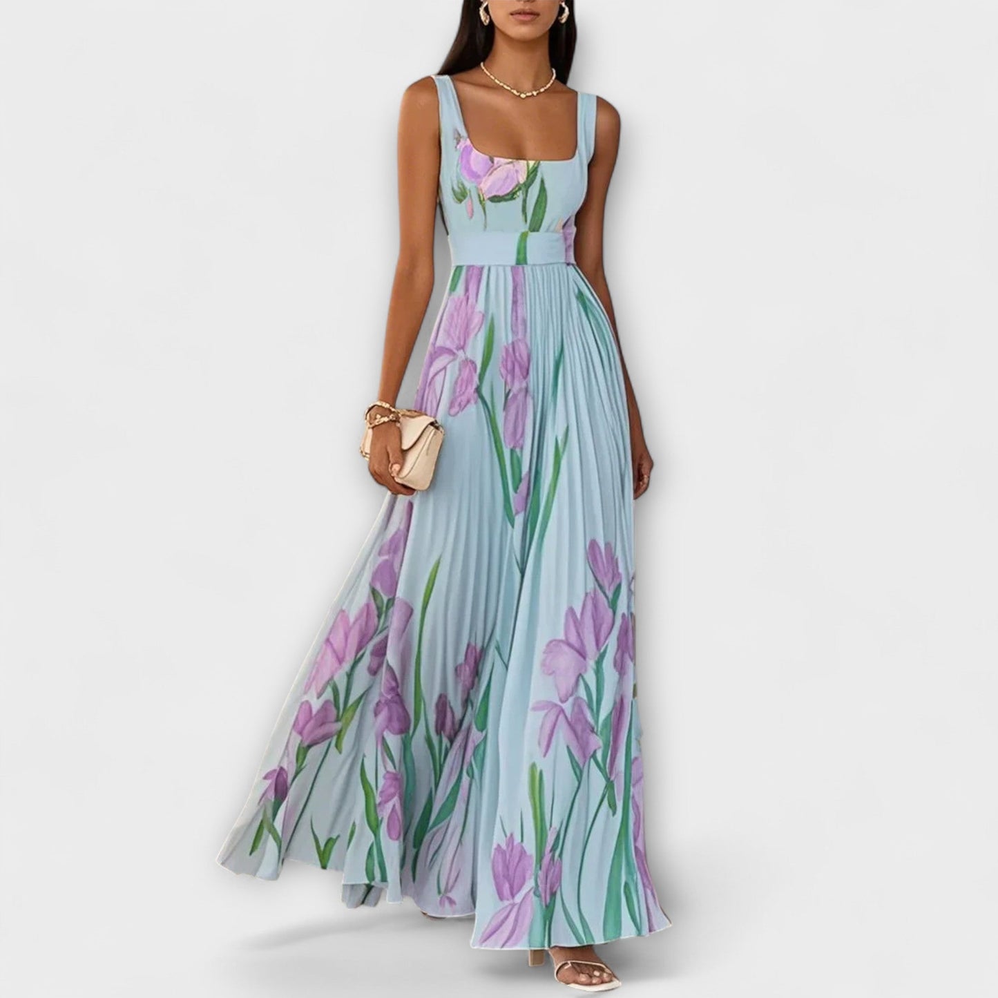 Gefaltetes florales Chiffon Maxikleid