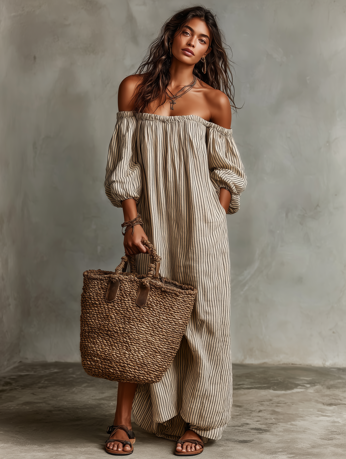 Carmen | Lange Robe mit Off-the-Shoulder-Ausschnitt
