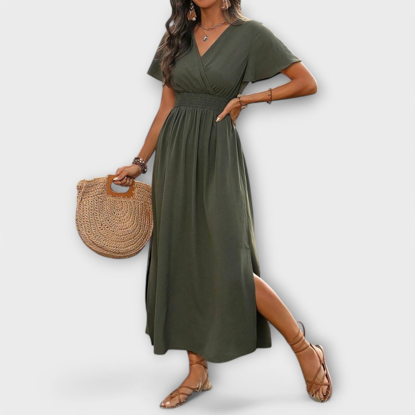 Heather - Elegantes Boho Kleid mit V-Ausschnitt und langen Ärmeln