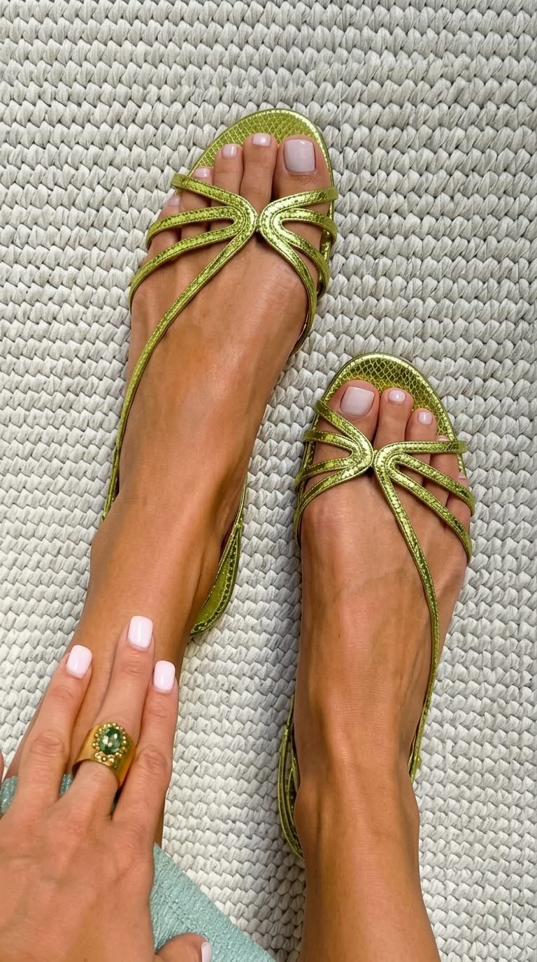 Metallisch glänzende Sandalen mit Riemen