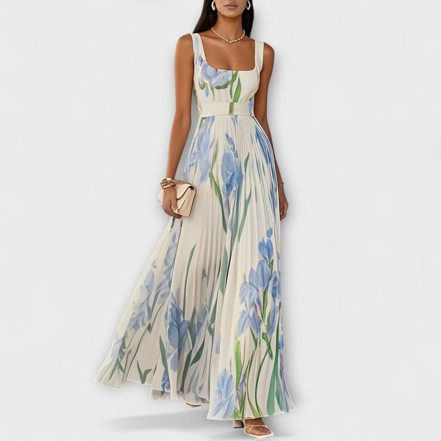 Gefaltetes florales Chiffon Maxikleid