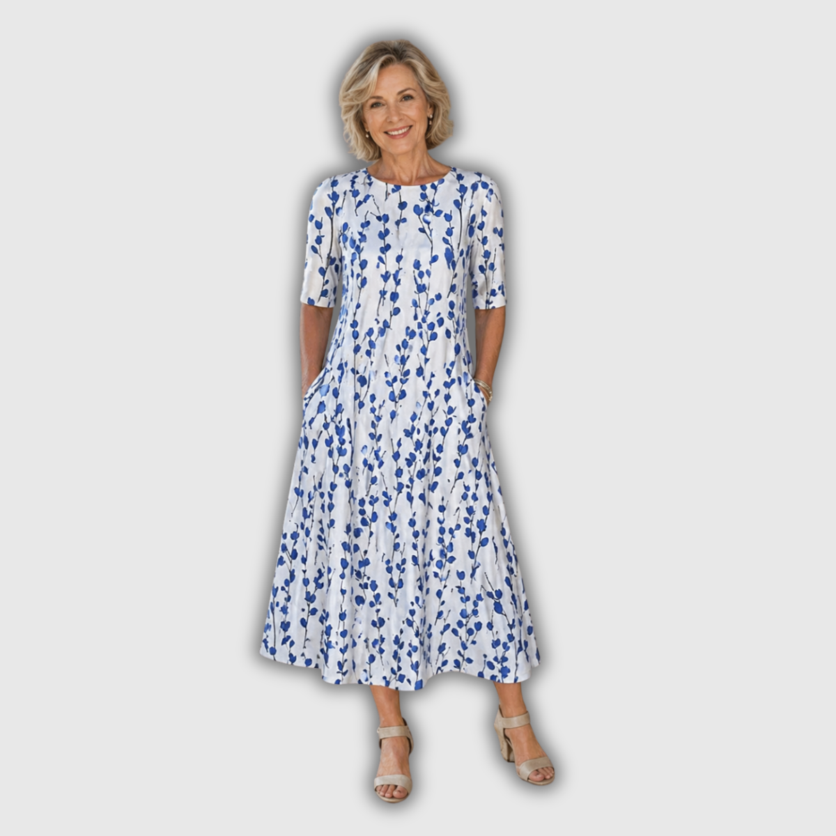 Sarah | Moeiteloze Bloemen Midi-jurk
