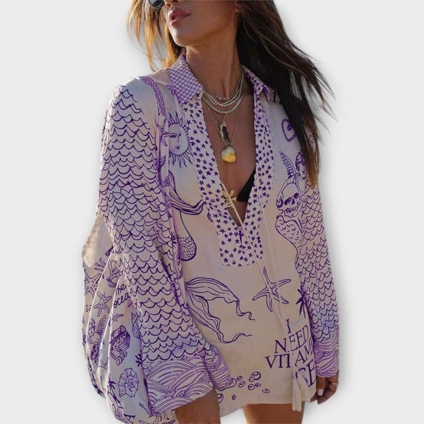 Liv - Wasser Satin Quasten Shirt und Shorts Set