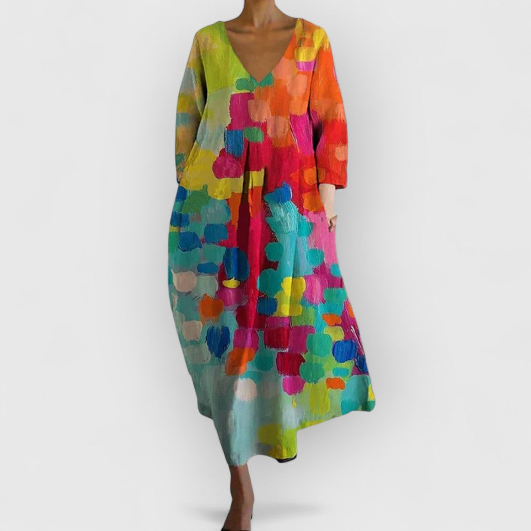 Anastasia - Bunte V-Ausschnitt Kleid
