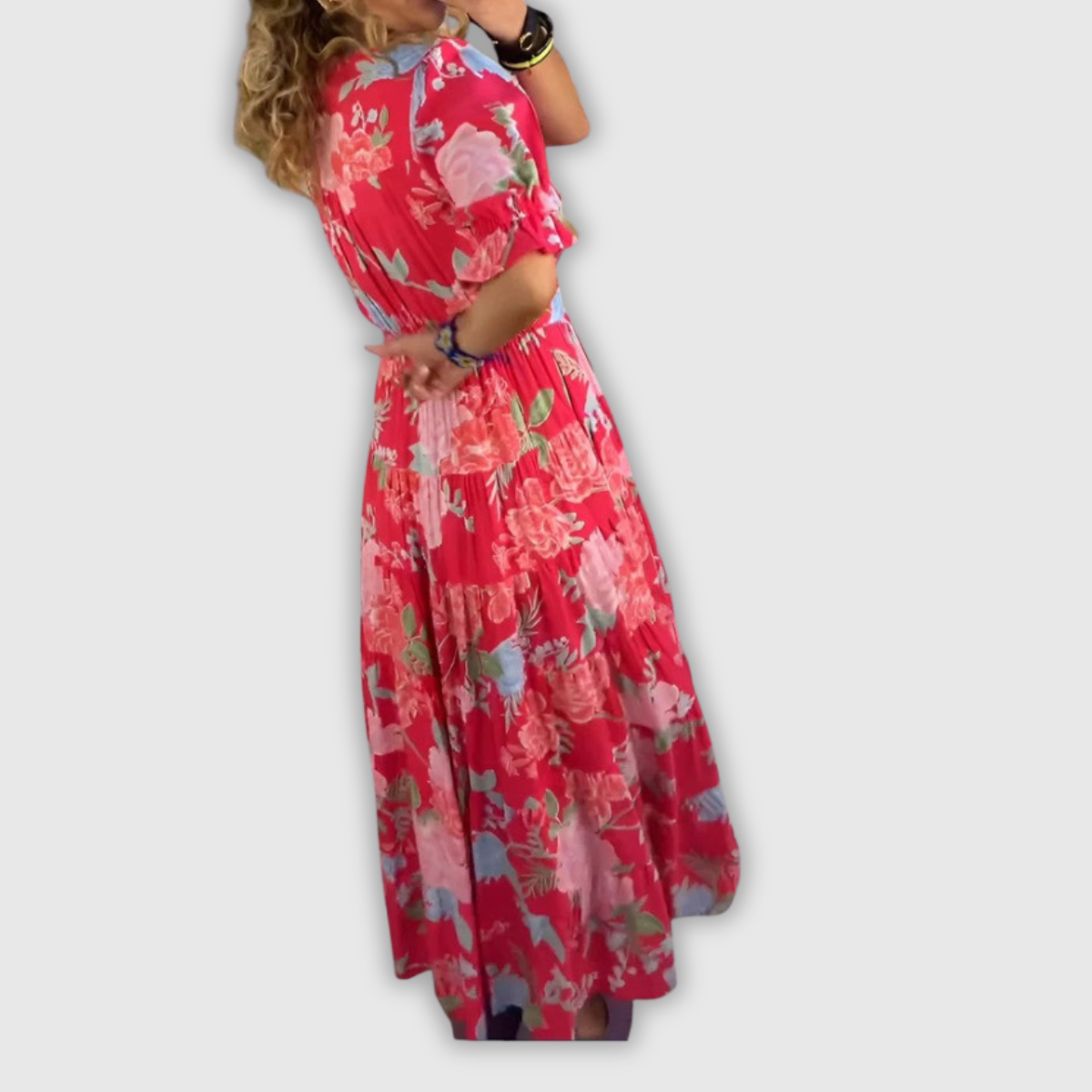 Minelda | Elegantes Blumen V-Ausschnitt Kleid