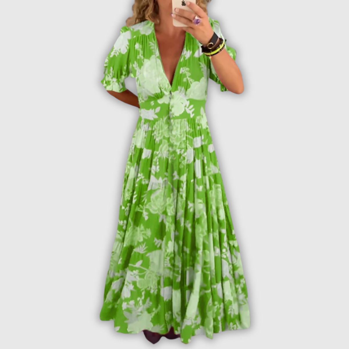 Minelda | Elegantes Blumen V-Ausschnitt Kleid