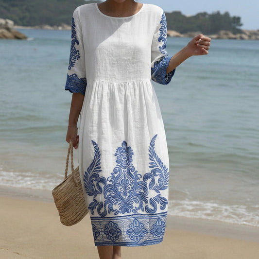 Bianca - Maxikleid mit Rundhalsausschnitt und Muster