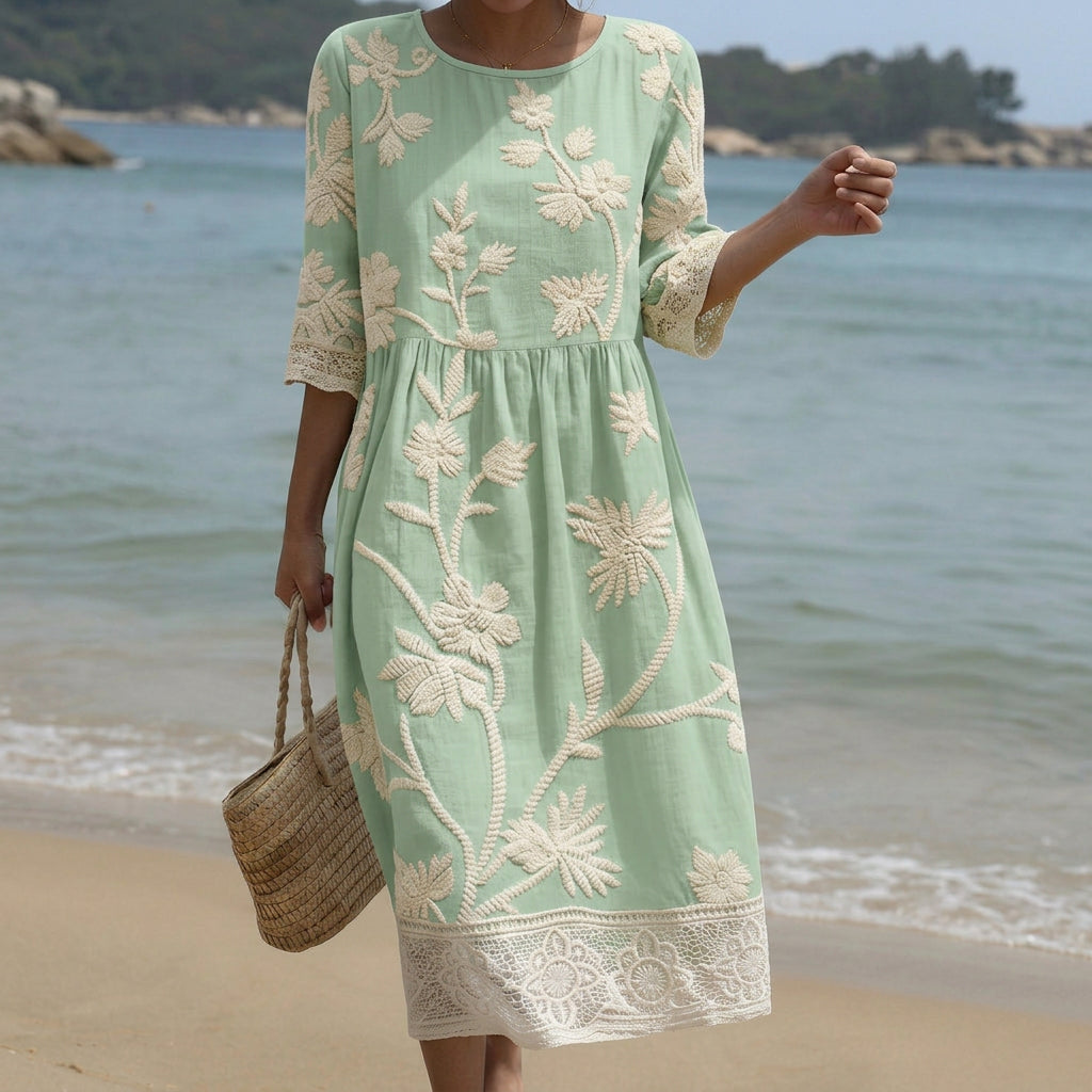 Gabi - Midi-Kleid mit Pflanzen- und Blumenmuster