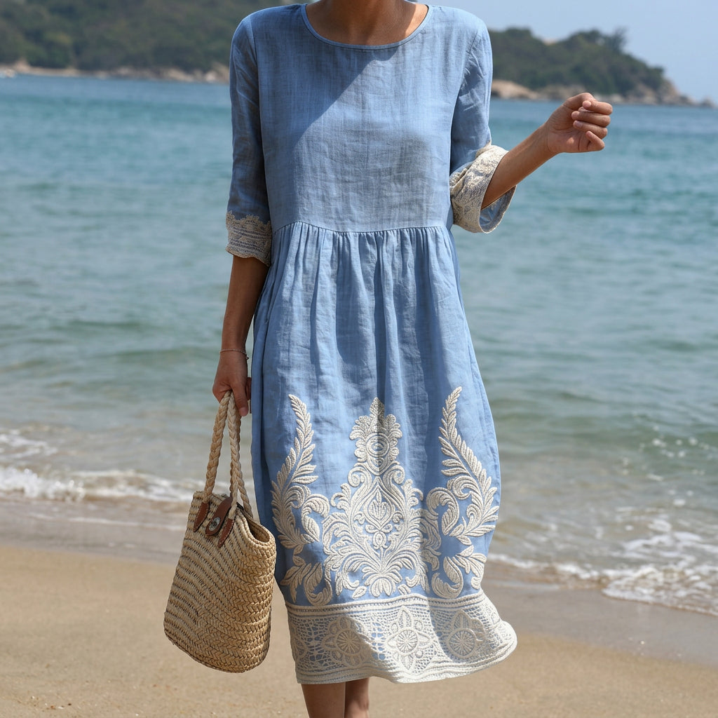 Tânia - Kleid mit Pflanzen- und Blumenmuster
