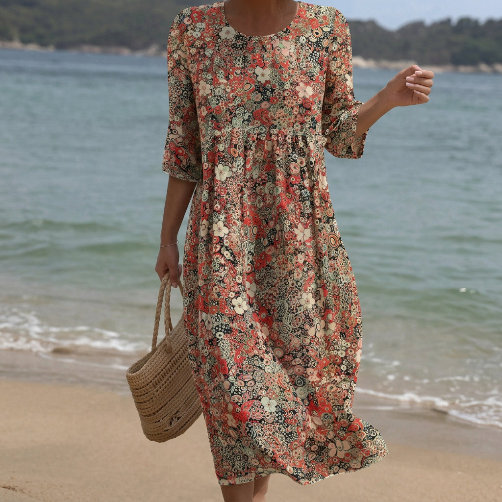 Sara - Maxikleid mit Rundhalsausschnitt und Blumenmuster