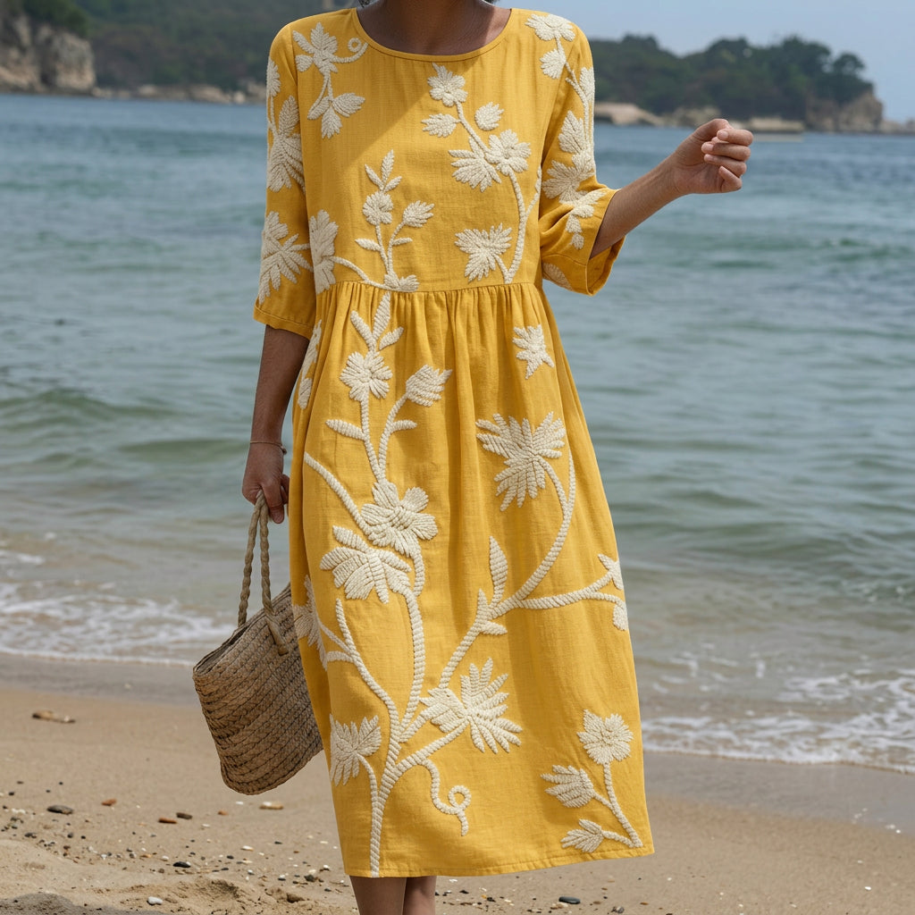 Iara - Midi-Kleid mit Pflanzen- und Blumenmuster