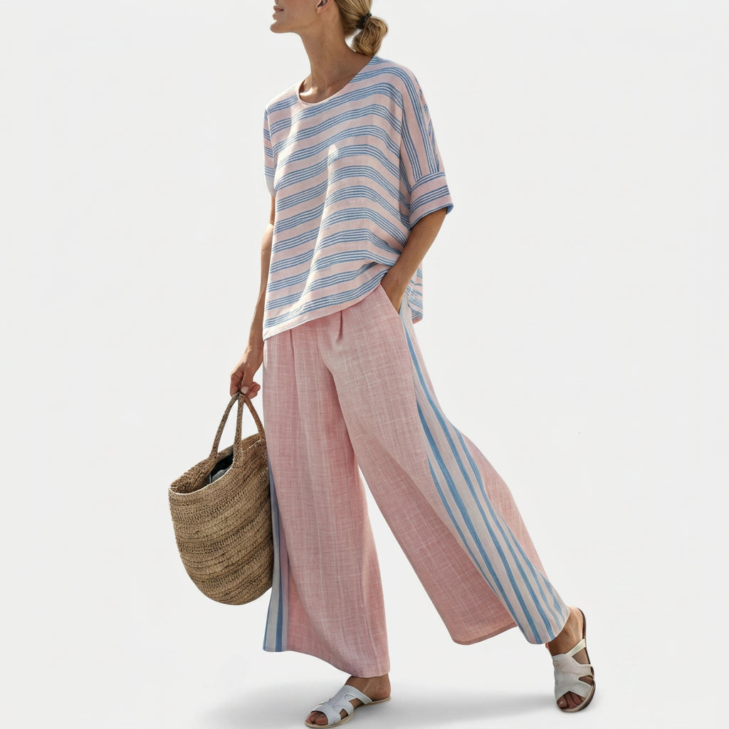 Cecília - Set aus Bambus-Leinen in Rosa