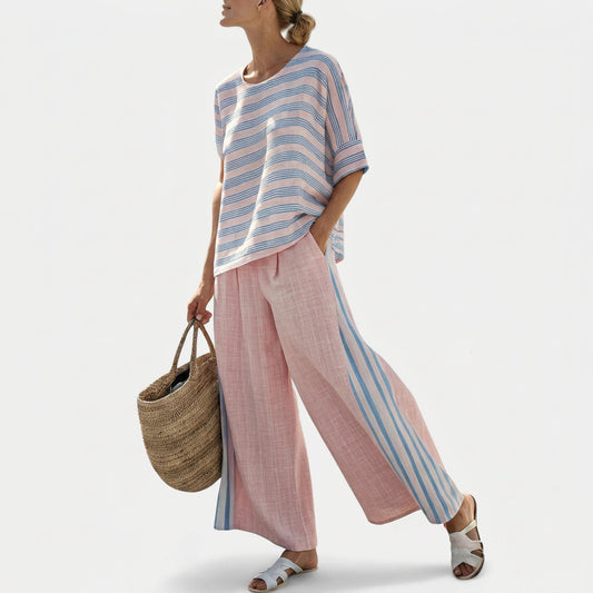 Cecília - Set aus Bambus-Leinen in Rosa