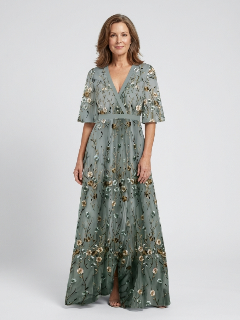Melodi – Langes Blumenmaxikleid mit V-Ausschnitt