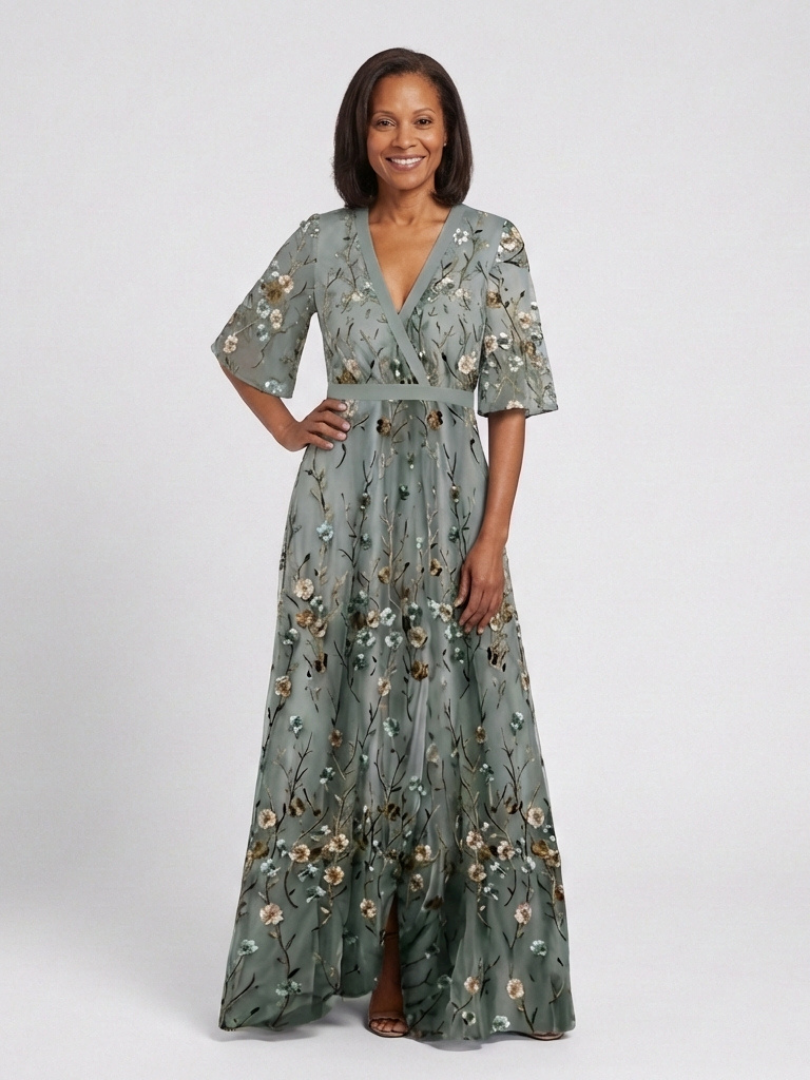 Melodi – Langes Blumenmaxikleid mit V-Ausschnitt