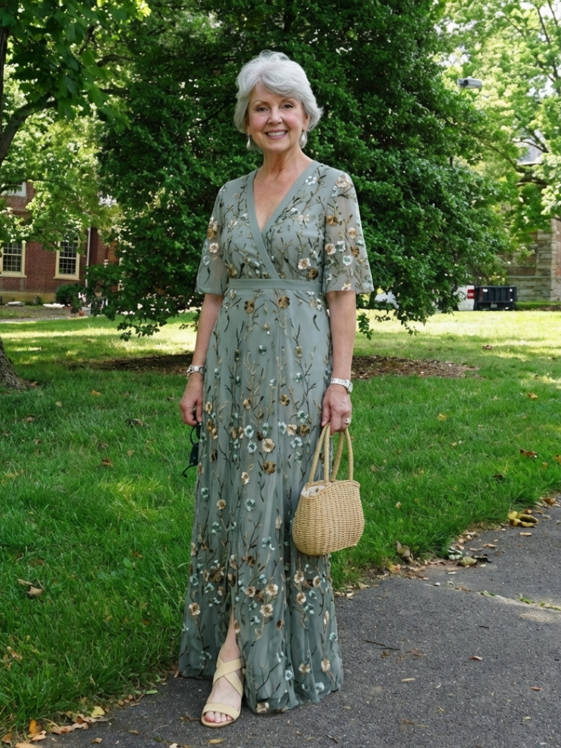 Melodi – Langes Blumenmaxikleid mit V-Ausschnitt