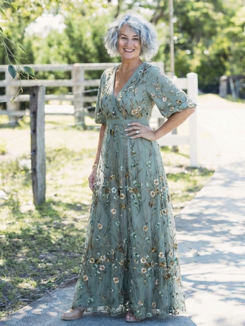Melodi – Langes Blumenmaxikleid mit V-Ausschnitt