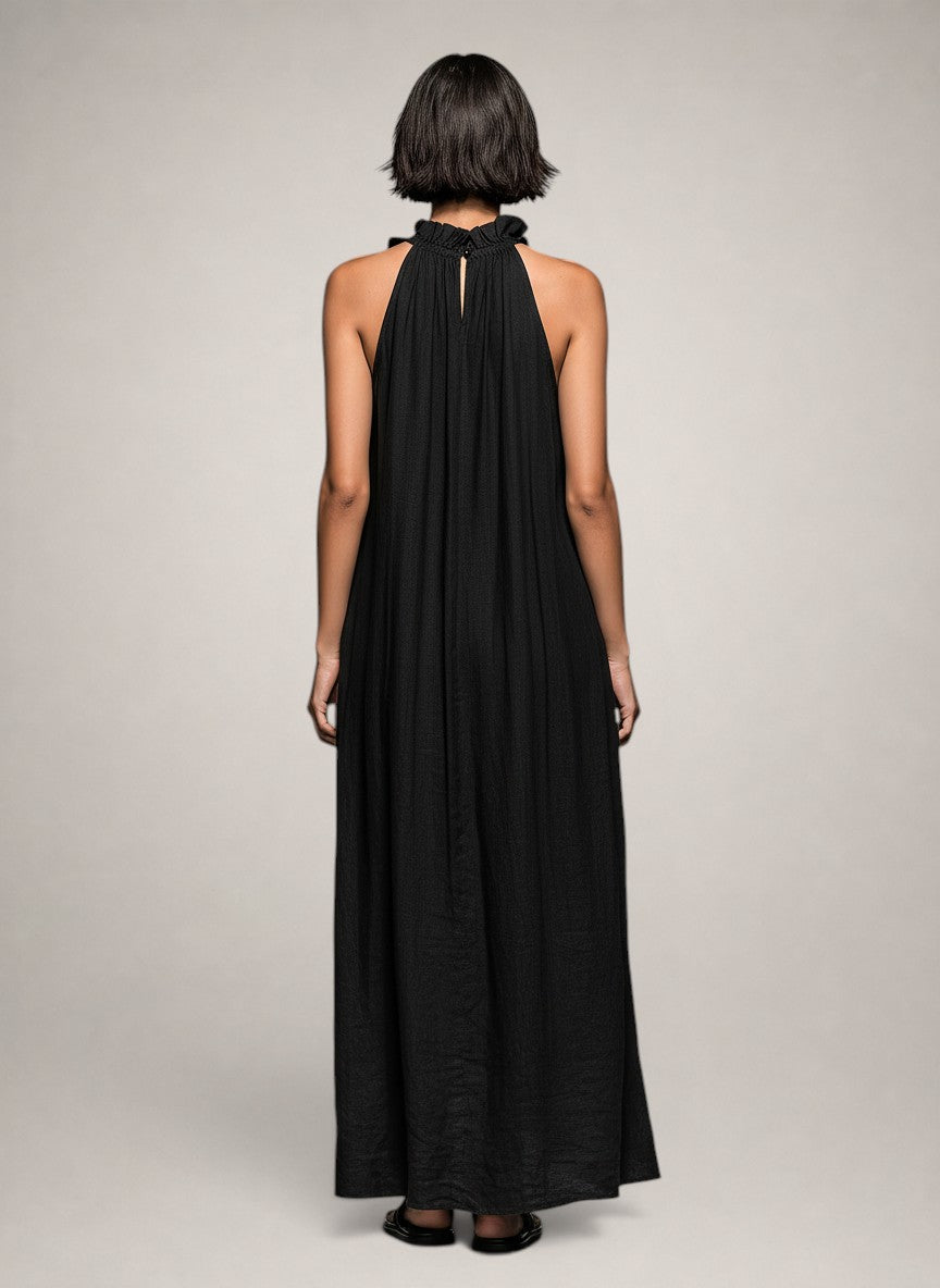 Helene | Ärmelloses Leinen-Maxikleid mit Rüschen
