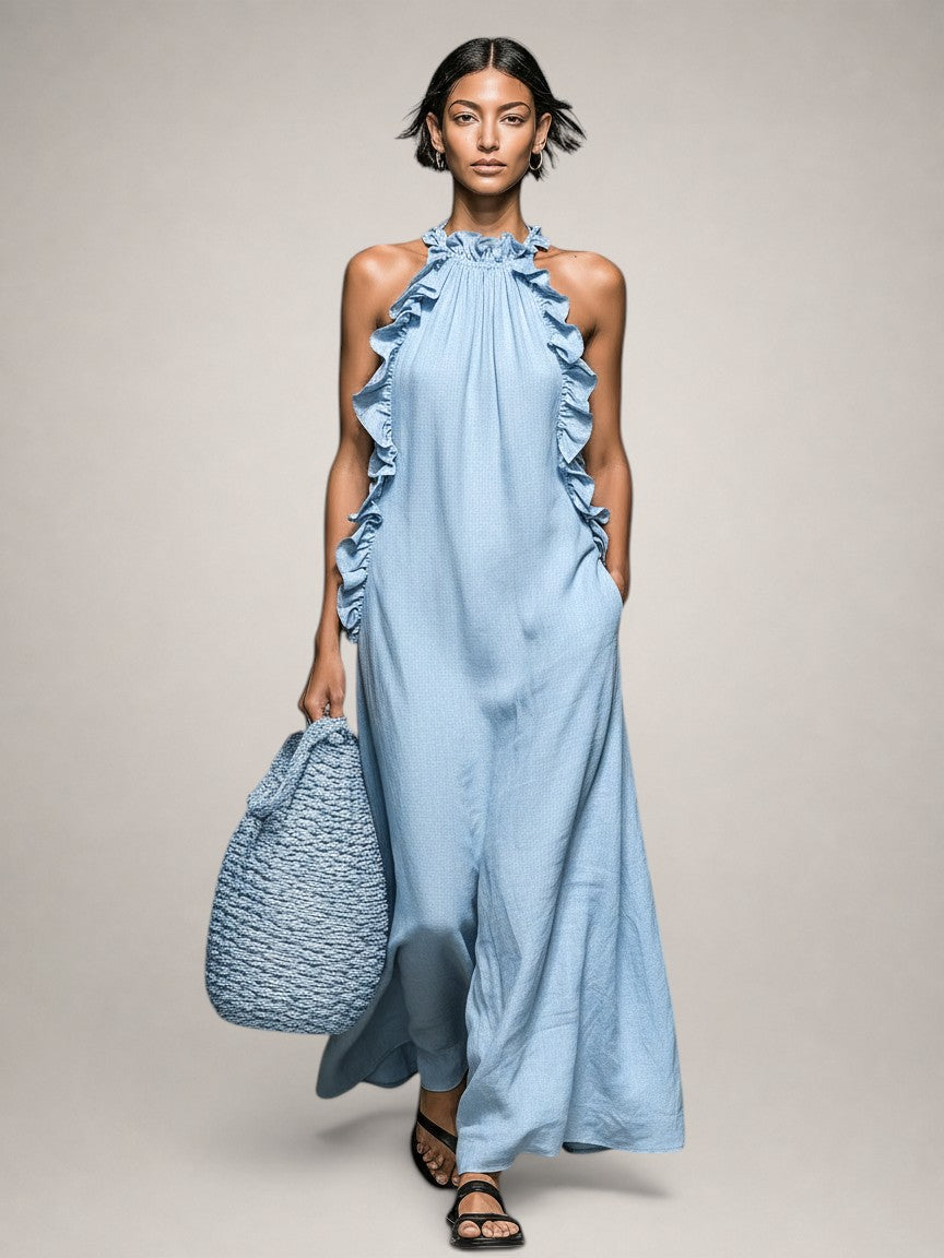Helene | Ärmelloses Leinen-Maxikleid mit Rüschen