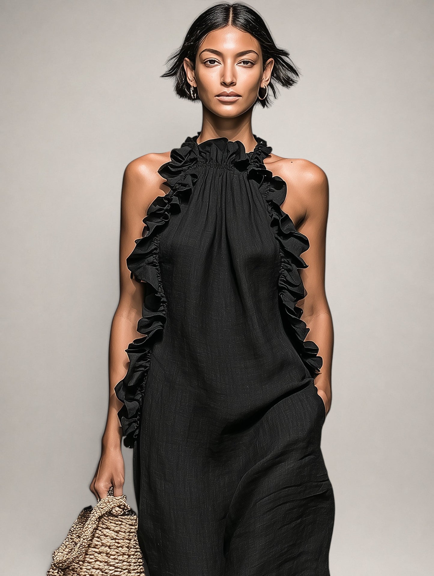 Helene | Ärmelloses Leinen-Maxikleid mit Rüschen