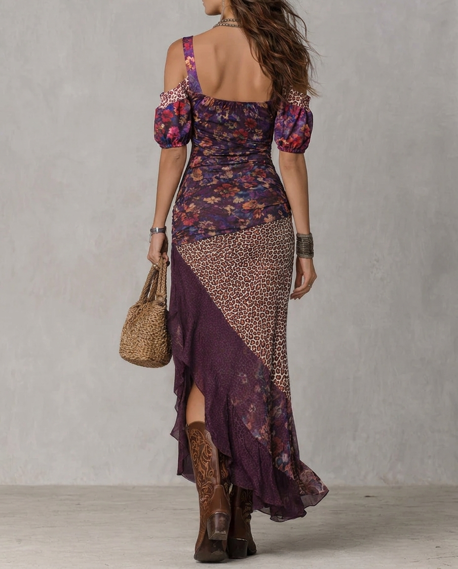 Hannelore™ | Elegantes Boho-Maxikleid mit Blumen-Print und Leoparden-Akzenten