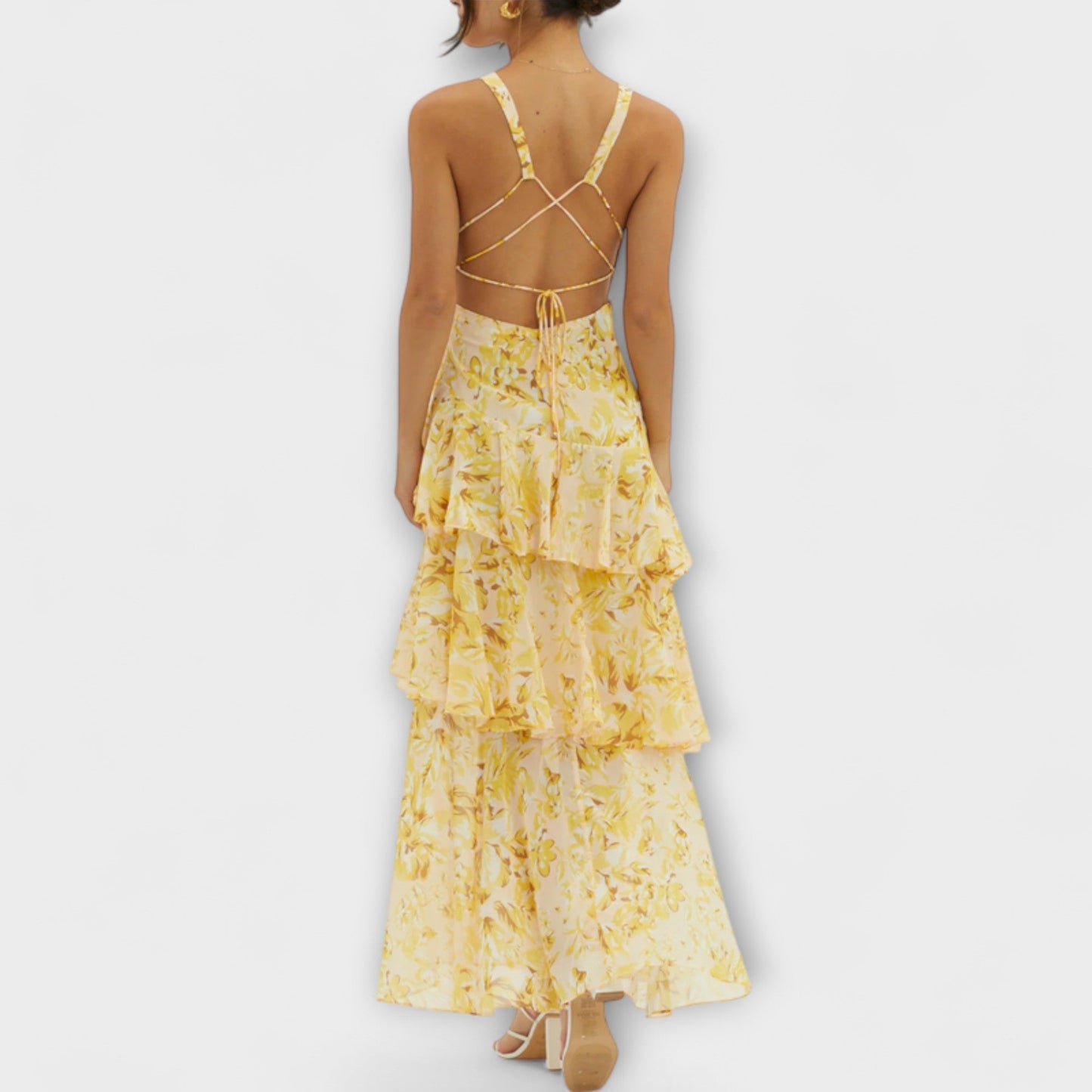 Domenica - Chiffonkleid mit V-Ausschnitt und fliessenden Lagen