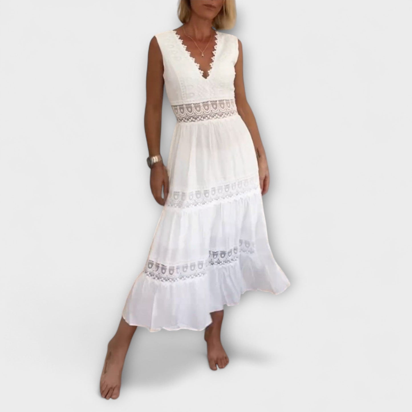 Ninfea  Ärmelloses Boho-Midikleid mit Spitzenakzenten