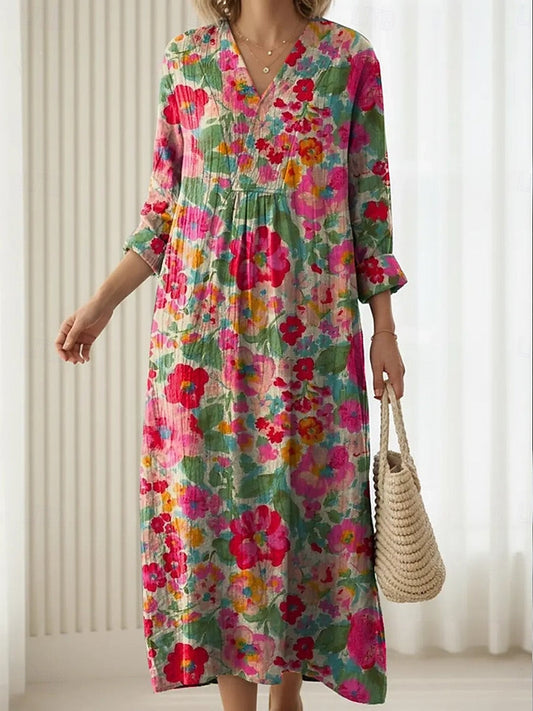 Hildegard™ | Boho-Kleid mit Aquarell-Blumenmuster