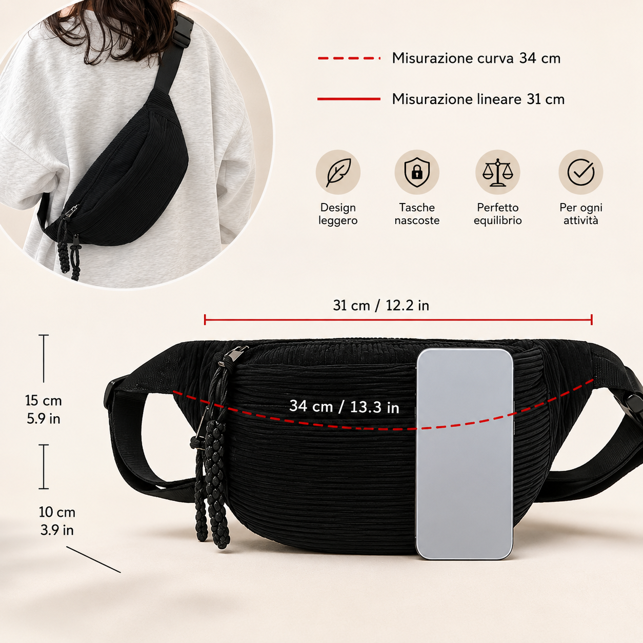 Petra | Schultertasche aus Cord