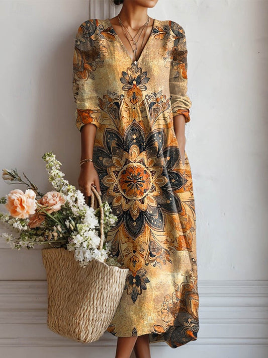 Helga™ | Boho-Kleid mit Mandala in Ocker