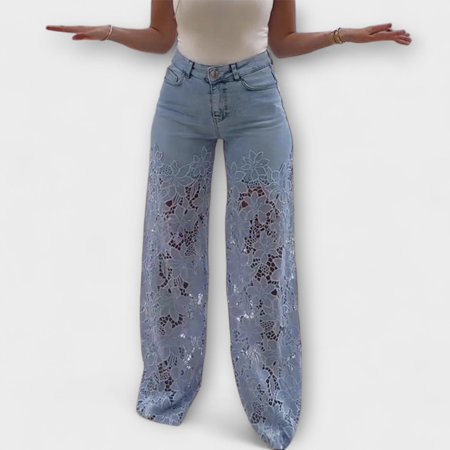 Trendige Spitzen-Patchwork-Jeans