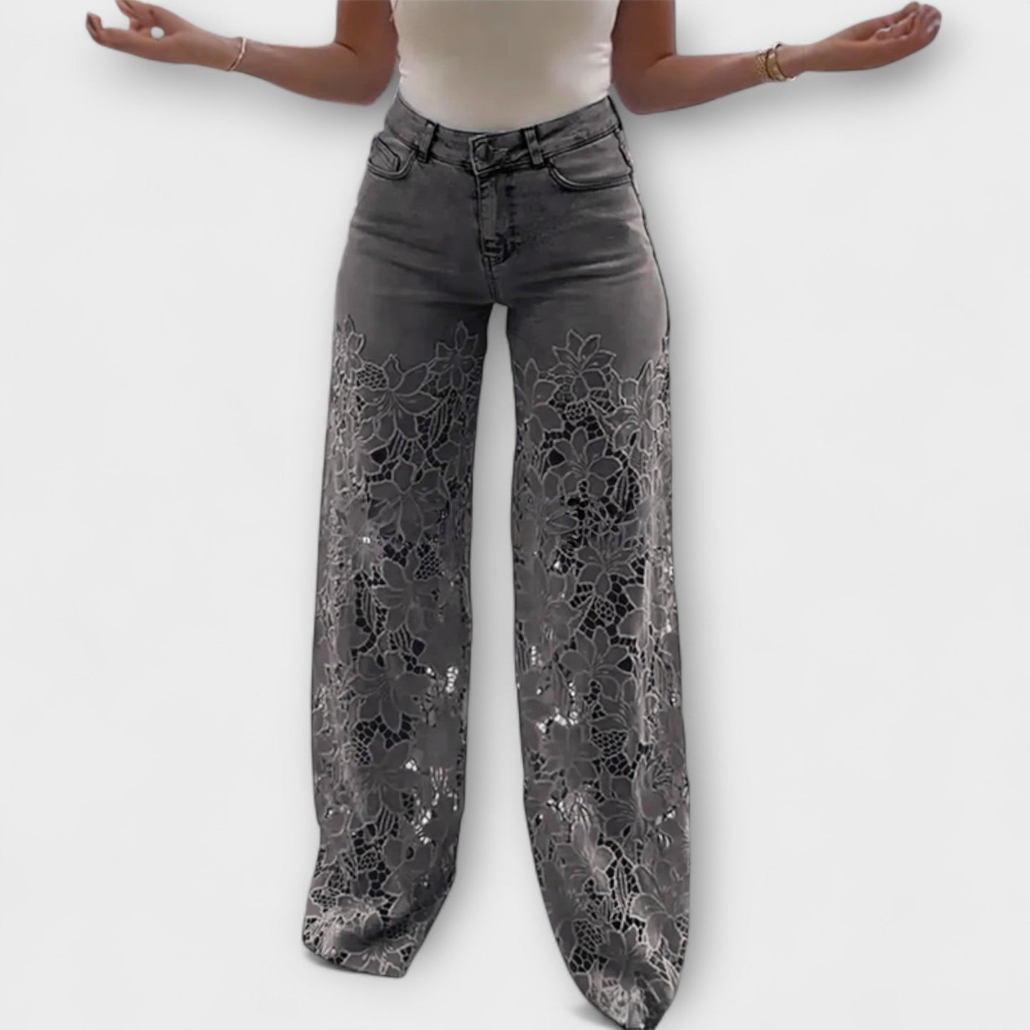 Trendige Spitzen-Patchwork-Jeans
