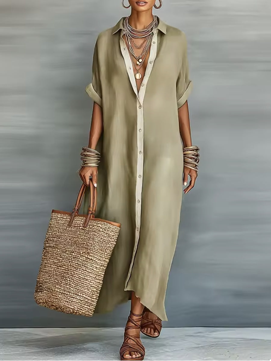 Manelle | Lange Olivgrüne Robe mit Minimalistischem Design