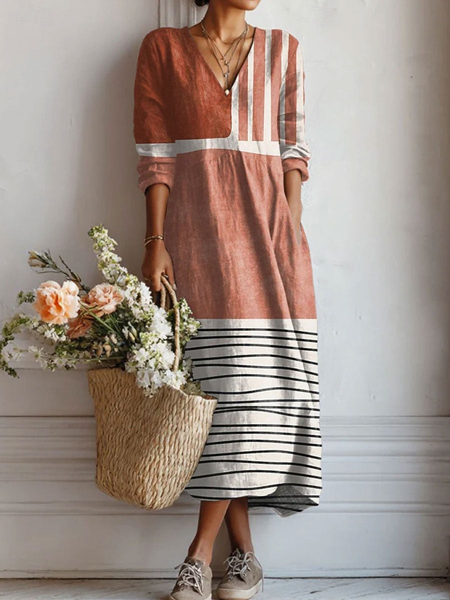 Rosa™ | Boho-Kleid in Terracotta mit Blöcken